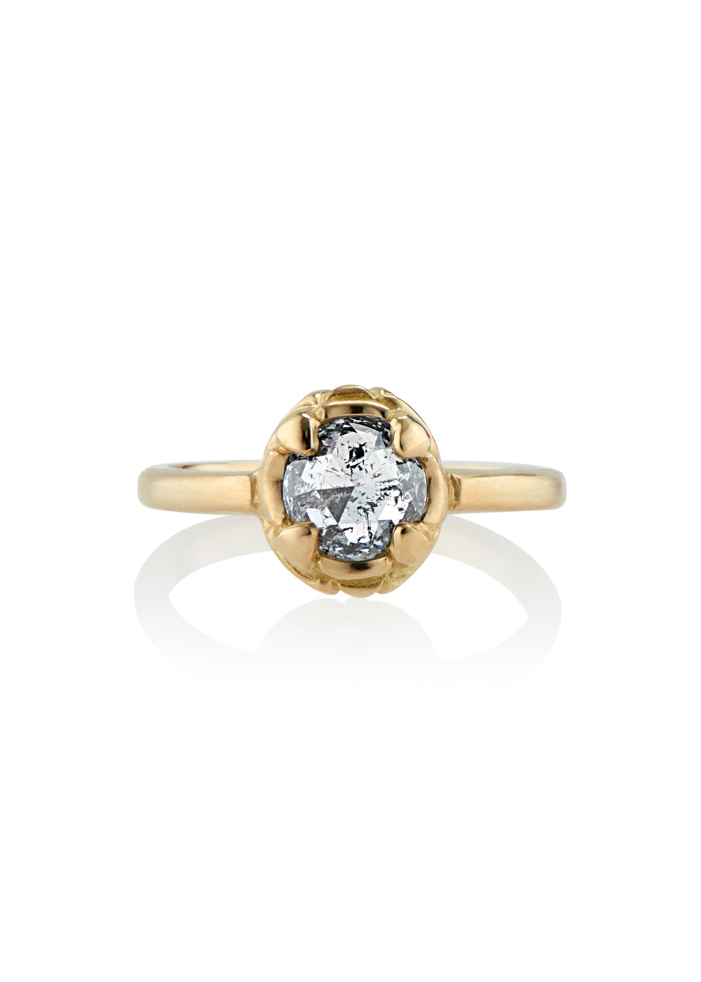 Named for Empress Josephine, this ring pairs perfectly with the Empress nesting band. Still stunning on its own, this ring features a rose cut diamond set securely within four prongs— a minimalist setting that marries a modern aesthetic with echoes of the past.