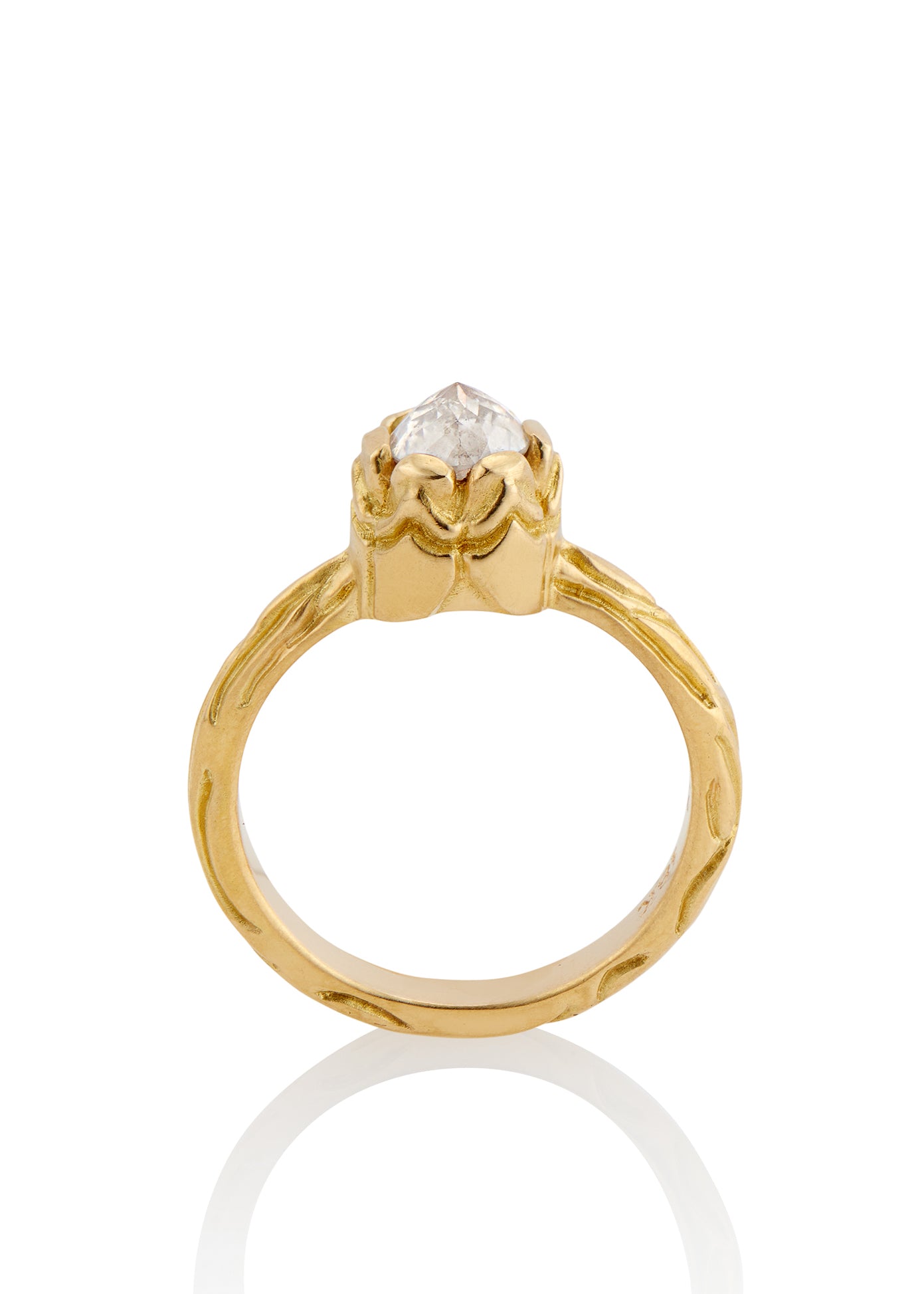 Inspired by windswept castles that emerge from the mist, the Turret ring rises high on the finger to reveal an exquisite rose cut diamond—a ring worthy of fairytales, created for the magic of real life.