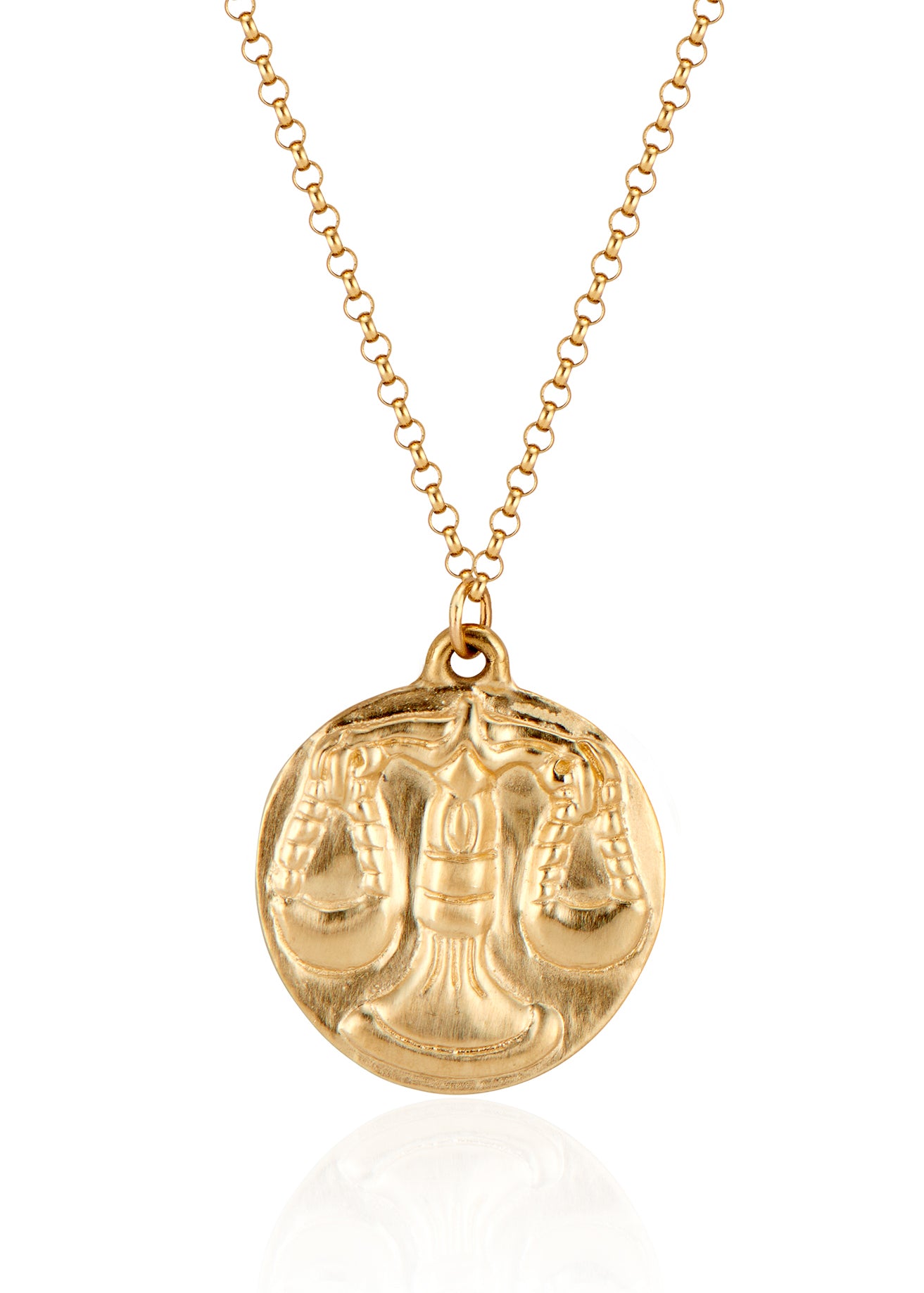 The seventh sign of the Zodiac, air sign Libra is an egalitarian peacemaker in search of harmony. Hand-carved scales of justice grace this pendant, creating a necklace that captures the power of the celestial sky.