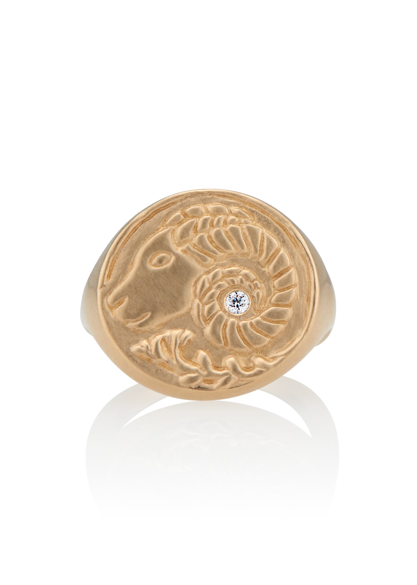 The first sign of the Zodiac, fire sign Aries harkens new beginnings and embodies action. A hand-carved Ram, dignified and strong, graces this pendant—a necklace that captures the power of the celestial sky.