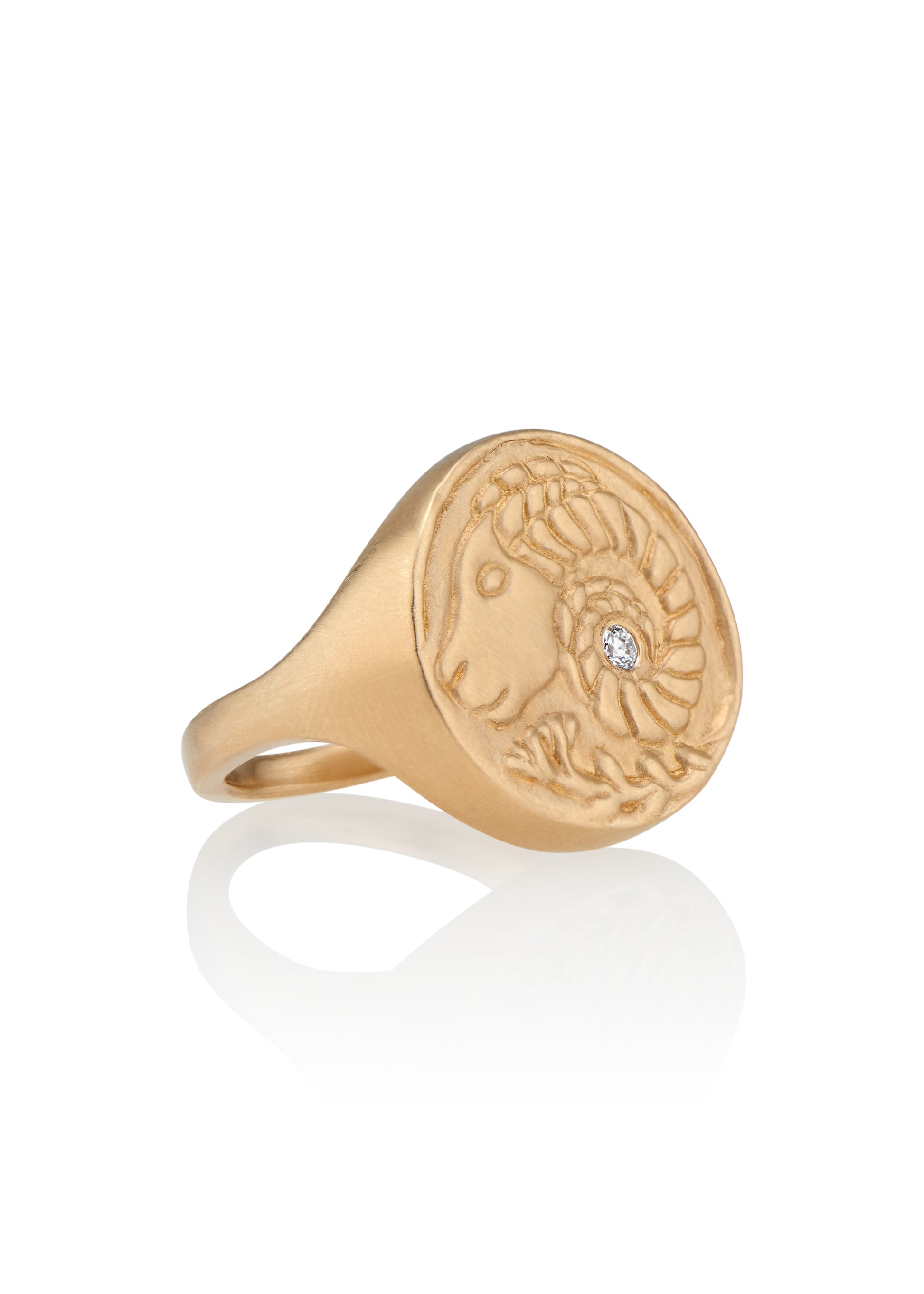 The first sign of the Zodiac, fire sign Aries harkens new beginnings and embodies action. A hand-carved Ram, dignified and strong, graces this pendant—a necklace that captures the power of the celestial sky.