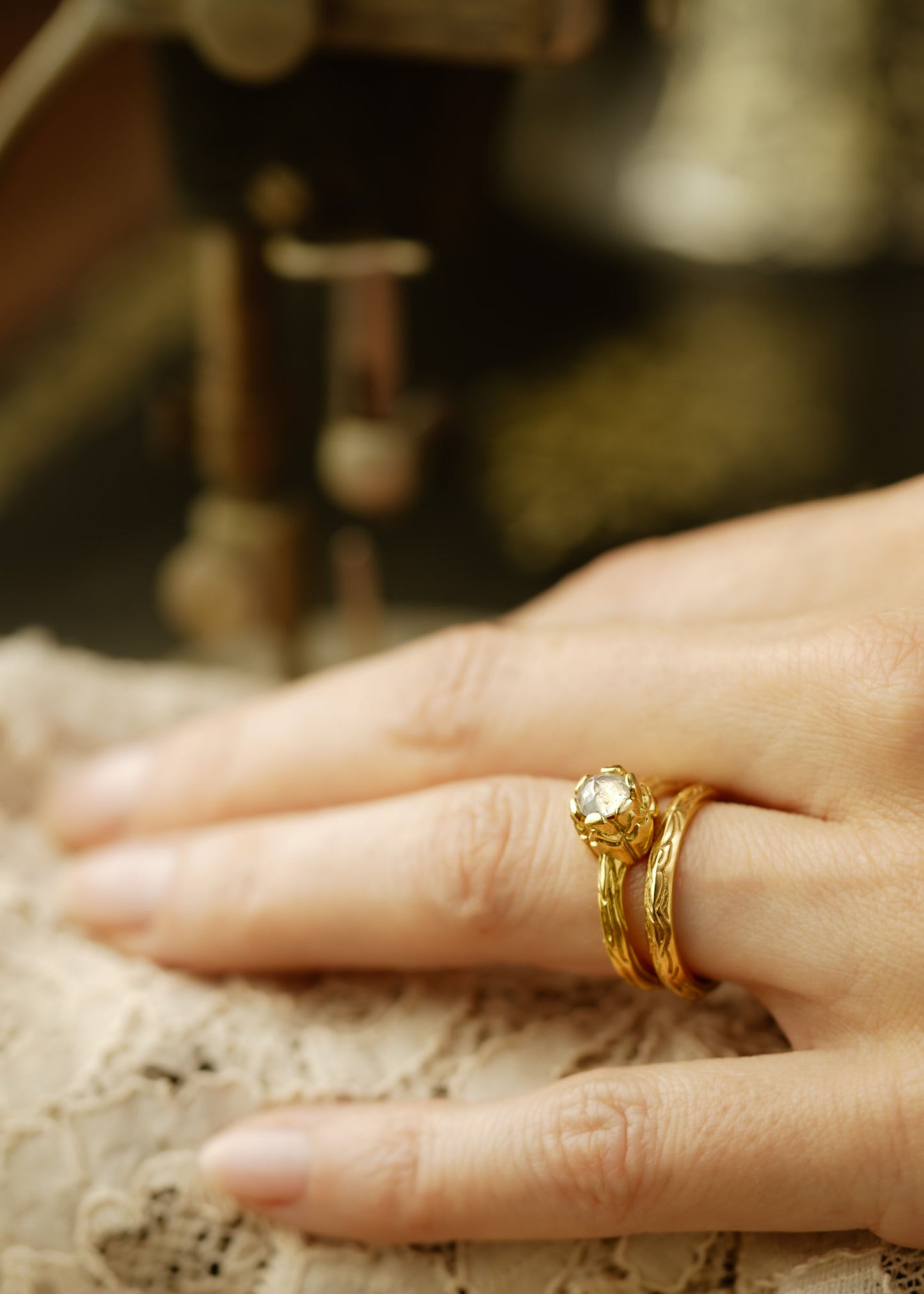 Inspired by windswept castles that emerge from the mist, the Turret ring rises high on the finger to reveal an exquisite rose cut diamond—a ring worthy of fairytales, created for the magic of real life.