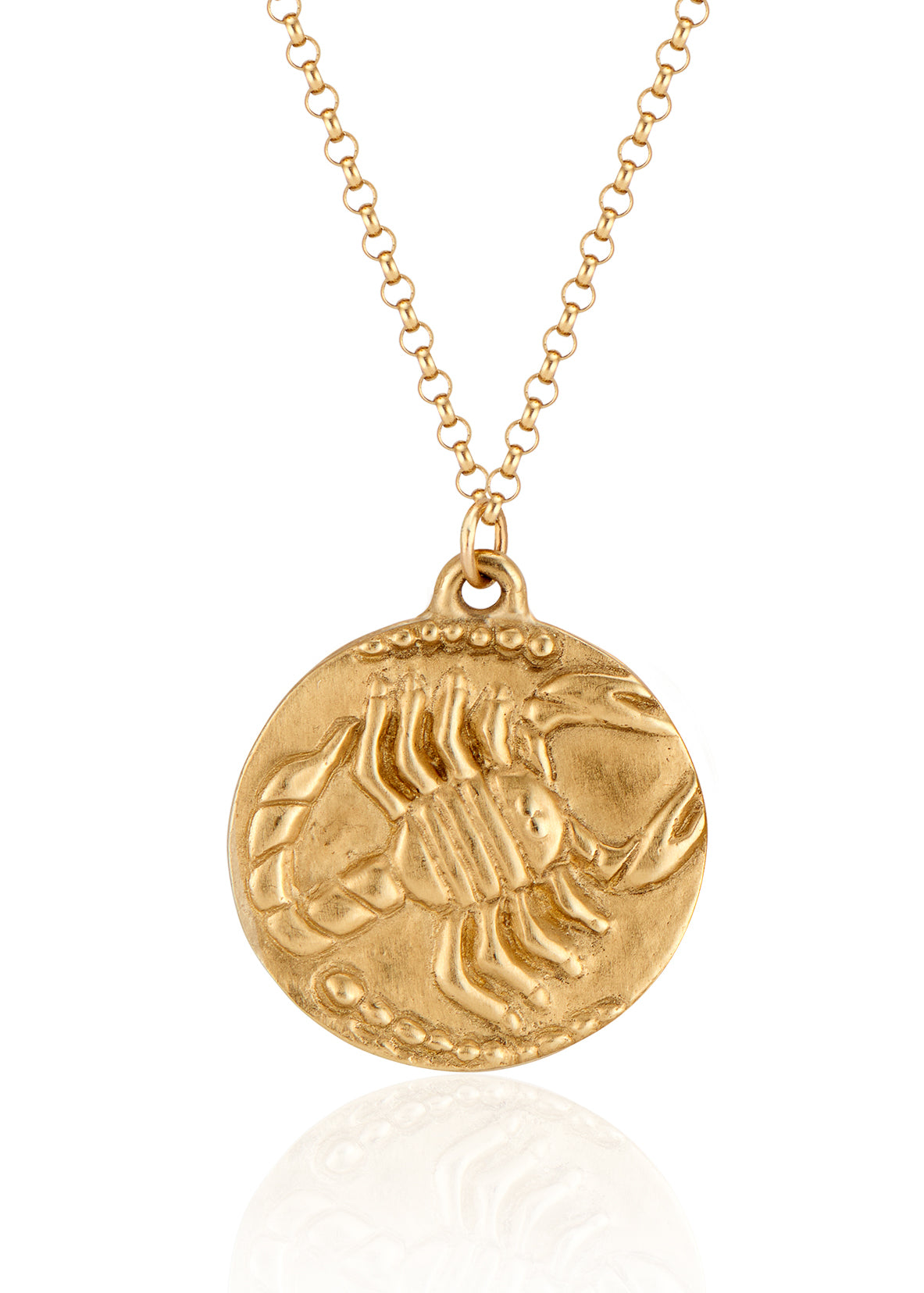 The eighth sign of the Zodiac, water sign Scorpio is a passionate truth-seeker who leads with decisiveness. A hand-carved, fierce yet whimsical scorpion graces this pendant, creating a necklace that captures the power of the celestial sky.